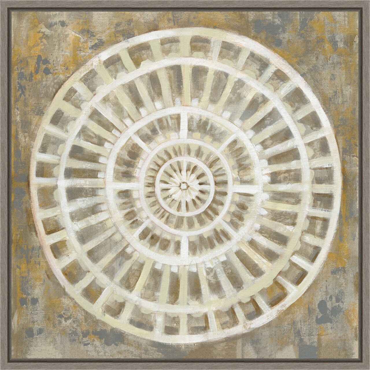 Neutral Textured Medallion by Silvia Vassileva 16-in. W x 16-in. H. Canvas Wall Art Print Framed in Grey